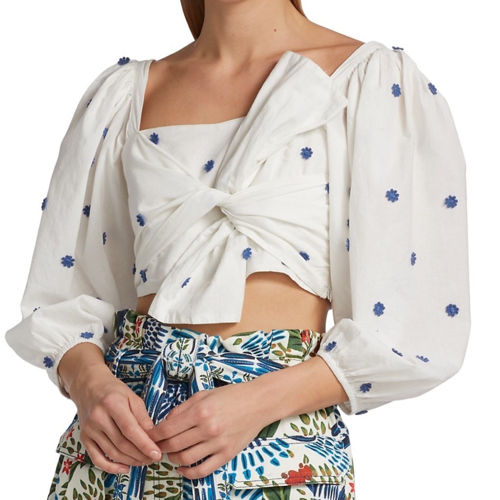 NWT Farm Rio Flower-Embroidered Crop Top